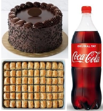 4-5 Kişilik Çikolatalı Pasta Cevizli Baklava ve Cola Fırsat Paketi Samsun pasta
