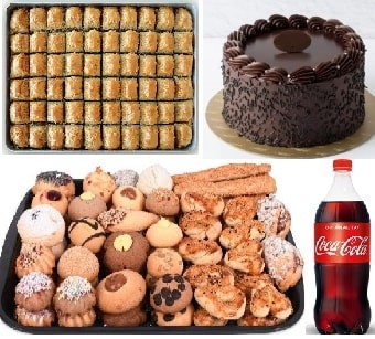 Full Tatlı Paketi: Çikolatalı Yaş Pasta Baklava Kuru Pasta ve Kola Samsun pasta