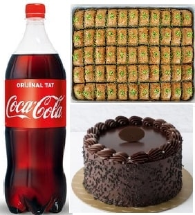 Hediye Tatlı Seti Çikolatalı Pasta Fıstıklı Baklava ve 1L Cola Samsun pasta