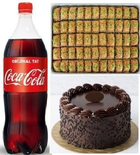Hediye Tatlı Seti Çikolatalı Pasta Fıstıklı Baklava ve 1L Cola Samsun pasta
